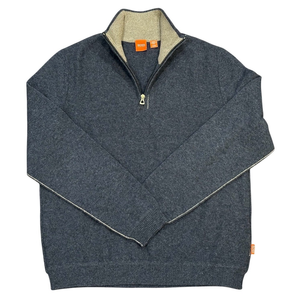 Hugo Boss Orange Label Gray 1/4 Zip Mens Pullover Wool Sweater Size S